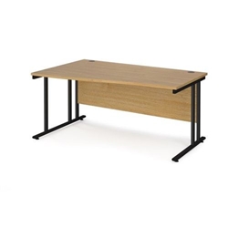 Maestro 25 left hand wave desk 1600mm wide - black cantilever leg frame, oak top