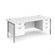 Maestro 25 straight desk 1800mm x 800mm with 2 and 3 drawer pedestals - silver H-frame leg, white top
