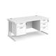 Maestro 25 straight desk 1600mm x 800mm with 2 and 3 drawer pedestals - white cable managed leg frame, white top