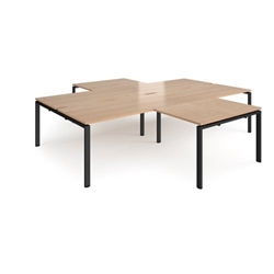 Adapt back to back 4 desk cluster 3200mm x 1600mm with 800mm return desks - black frame, beech top