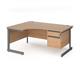 Contract 25 left hand ergonomic desk with 2 drawer pedestal and graphite cantilever leg 1600mm - beech top