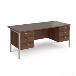 Maestro 25 straight desk 1800mm x 800mm with two x 3 drawer pedestals - silver H-frame leg, walnut top