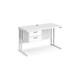 Maestro 25 straight desk 1200mm x 600mm with 2 drawer pedestal - white cantilever leg frame, white top