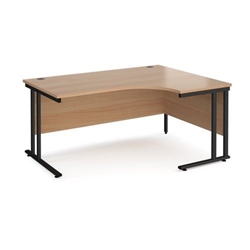 Maestro 25 right hand ergonomic desk 1600mm wide - black cantilever leg frame, beech top