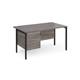 Maestro 25 straight desk 1400mm x 800mm with 3 drawer pedestal - black H-frame leg, grey oak top