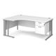 Maestro 25 left hand ergonomic desk 1800mm wide with 2 drawer pedestal - silver cable managed leg frame, white top