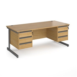 Contract 25 straight desk with 3 and 3 drawer pedestals and graphite cantilever leg 1800mm x 800mm - oak top