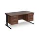 Maestro 25 straight desk 1600mm x 800mm with two x 3 drawer pedestals - black cantilever leg frame, walnut top