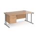 Maestro 25 right hand wave desk 1600mm wide with 2 drawer pedestal - silver cantilever leg frame, beech top