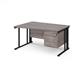 Maestro 25 left hand wave desk 1400mm wide with 3 drawer pedestal - black cable managed leg frame, grey oak top
