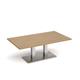Eros rectangular coffee table with flat brushed steel rectangular base and twin uprights 1400mm x 800mm - oak