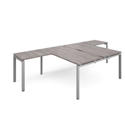 Adapt back to back desks 1600mm x 1600mm with 800mm return desks - silver frame, grey oak top