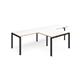Adapt double straight desks 3200mm x 800mm with 800mm return desks - black frame, white top with oak edge