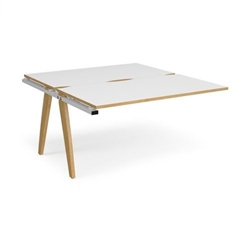 Fuze add on units back to back 1400mm x 1600mm with oak legs - white underframe, white top with oak edging