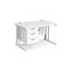 Maestro 25 straight desk 1200mm x 800mm with 3 drawer pedestal - white cable managed leg frame, white top