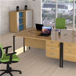 Maestro 25 straight desk 1200mm x 600mm with 2 drawer pedestal - black H-frame leg, grey oak top
