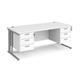 Maestro 25 straight desk 1800mm x 800mm with two x 3 drawer pedestals - silver cable managed leg frame, white top