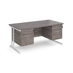 Maestro 25 straight desk 1600mm x 800mm with 2 and 3 drawer pedestals - white cantilever leg frame, grey oak top