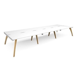 Fuze triple back to back desks 4800mm x 1600mm with oak legs - white underframe, white top