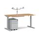 Elev8 Mono straight sit-stand desk 1600mm - silver frame, oak top with matching double monitor arm, steel pedestal and cable tray