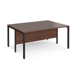Maestro 25 back to back straight desks 1600mm x 1200mm - black bench leg frame, walnut top