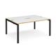 Adapt back to back desks 1600mm x 1200mm - black frame, white top with oak edging