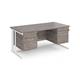 Maestro 25 straight desk 1600mm x 800mm with two x 2 drawer pedestals - white cable managed leg frame, grey oak top
