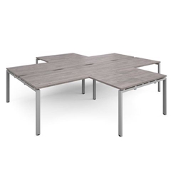 Adapt back to back 4 desk cluster 3200mm x 1600mm with 800mm return desks - silver frame, grey oak top