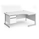 Contract 25 right hand ergonomic desk with 2 drawer pedestal and silver cantilever leg 1600mm - white top