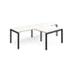 Adapt double straight desks 2800mm x 800mm with 800mm return desks - black frame, white top with oak edge