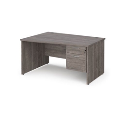 Maestro 25 left hand wave desk 1400mm wide with 2 drawer pedestal - grey oak top with panel end leg