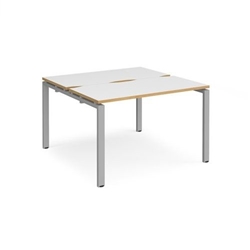 Adapt back to back desks 1200mm x 1200mm - silver frame, white top with oak edging