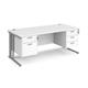 Maestro 25 straight desk 1800mm x 800mm with 2 and 3 drawer pedestals - silver cable managed leg frame, white top