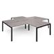 Adapt back to back 4 desk cluster 3200mm x 1600mm with 800mm return desks - black frame, grey oak top