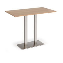 Eros rectangular poseur table with flat brushed steel rectangular base and twin uprights 1400mm x 800mm - beech