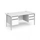 Contract 25 straight desk with 2 and 3 drawer pedestals and silver H-Frame leg 1600mm x 800mm - white top