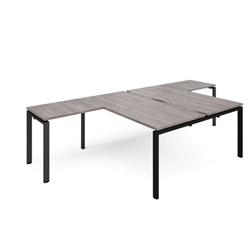 Adapt back to back desks 1600mm x 1600mm with 800mm return desks - black frame, grey oak top
