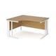 Maestro 25 left hand ergonomic desk 1400mm wide - white cable managed leg frame, oak top