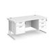 Maestro 25 straight desk 1600mm x 800mm with 2 and 3 drawer pedestals - white cantilever leg frame, white top