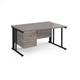Maestro 25 right hand wave desk 1400mm wide with 3 drawer pedestal - black cable managed leg frame, grey oak top