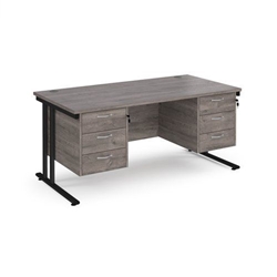 Maestro 25 straight desk 1600mm x 800mm with two x 3 drawer pedestals - black cantilever leg frame, grey oak top