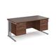 Maestro 25 straight desk 1600mm x 800mm with two x 2 drawer pedestals - silver cable managed leg frame, walnut top