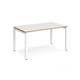 Adapt single desk 1400mm x 800mm - white frame, white top with oak edging