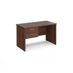 Maestro 25 straight desk 1200mm x 600mm with 2 drawer pedestal - walnut top with panel end leg