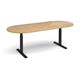 Elev8 Touch radial end boardroom table 2400mm x 1000mm - black frame, oak top