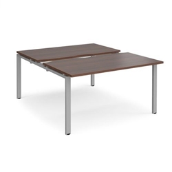 Adapt sliding top back to back desks 1400mm x 1600mm - silver frame, walnut top