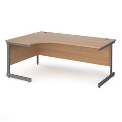 Contract 25 left hand ergonomic desk with graphite cantilever leg 1800mm - beech top