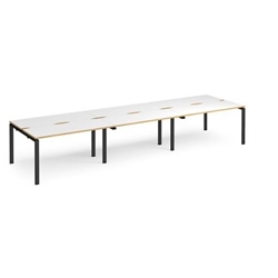 Adapt triple back to back desks 4200mm x 1200mm - black frame, white top with oak edging