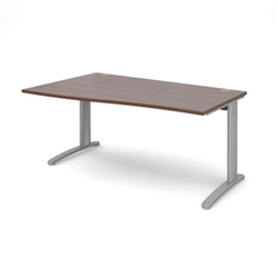 TR10 left hand wave desk 1600mm - silver frame, walnut top