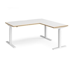 Elev8 Touch sit-stand desk 1600mm x 800mm with 800mm return desk - white frame, white top with oak edge